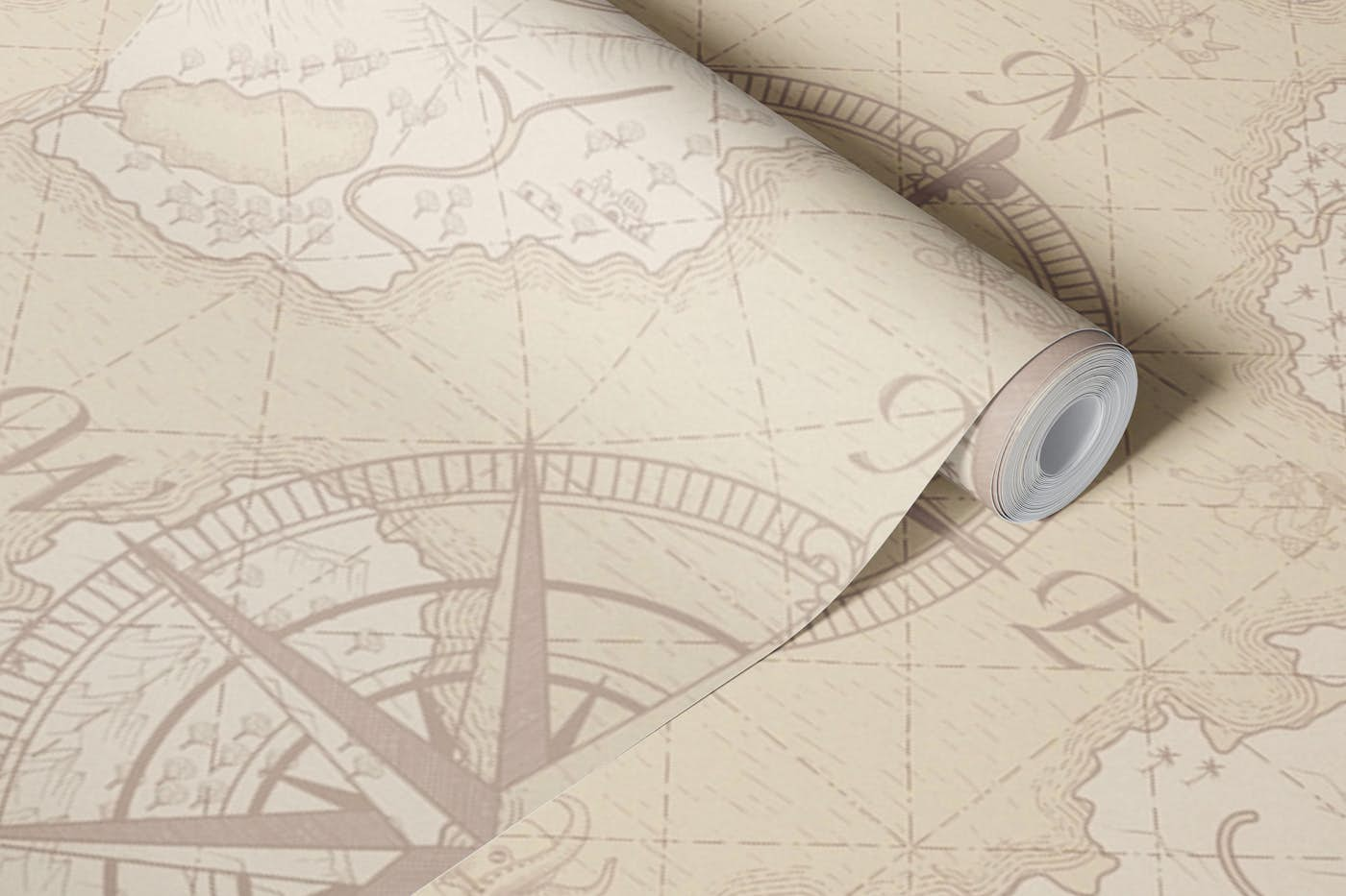 Classic Fantasy Vintage Map - Beige Compass wallpaper roll