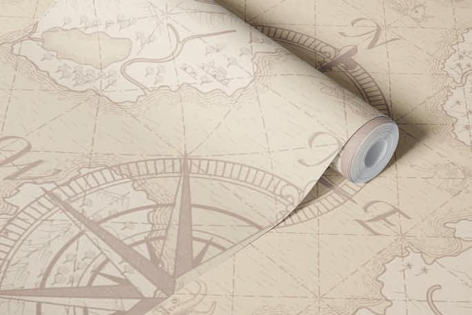 Classic Fantasy Vintage Map - Beige Compasswallpaper roll
