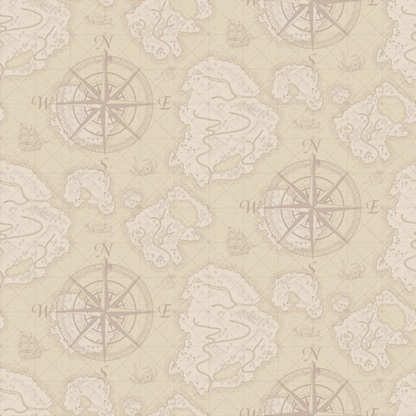 Classic Fantasy Vintage Map - Beige Compass
