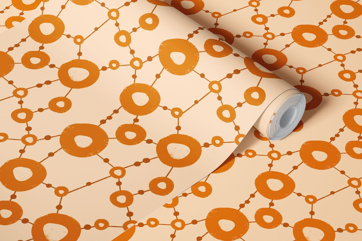 70s Modern Bubble Vines Peach Rust Orange wallpaper roll