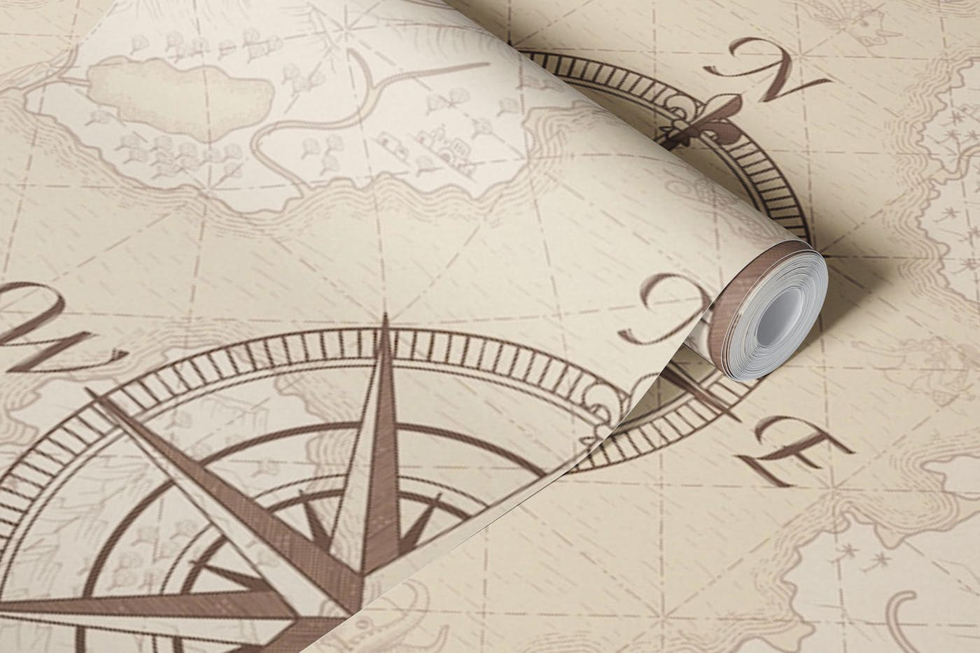 Classic Fantasy Vintage Map - Brown Compass wallpaper roll