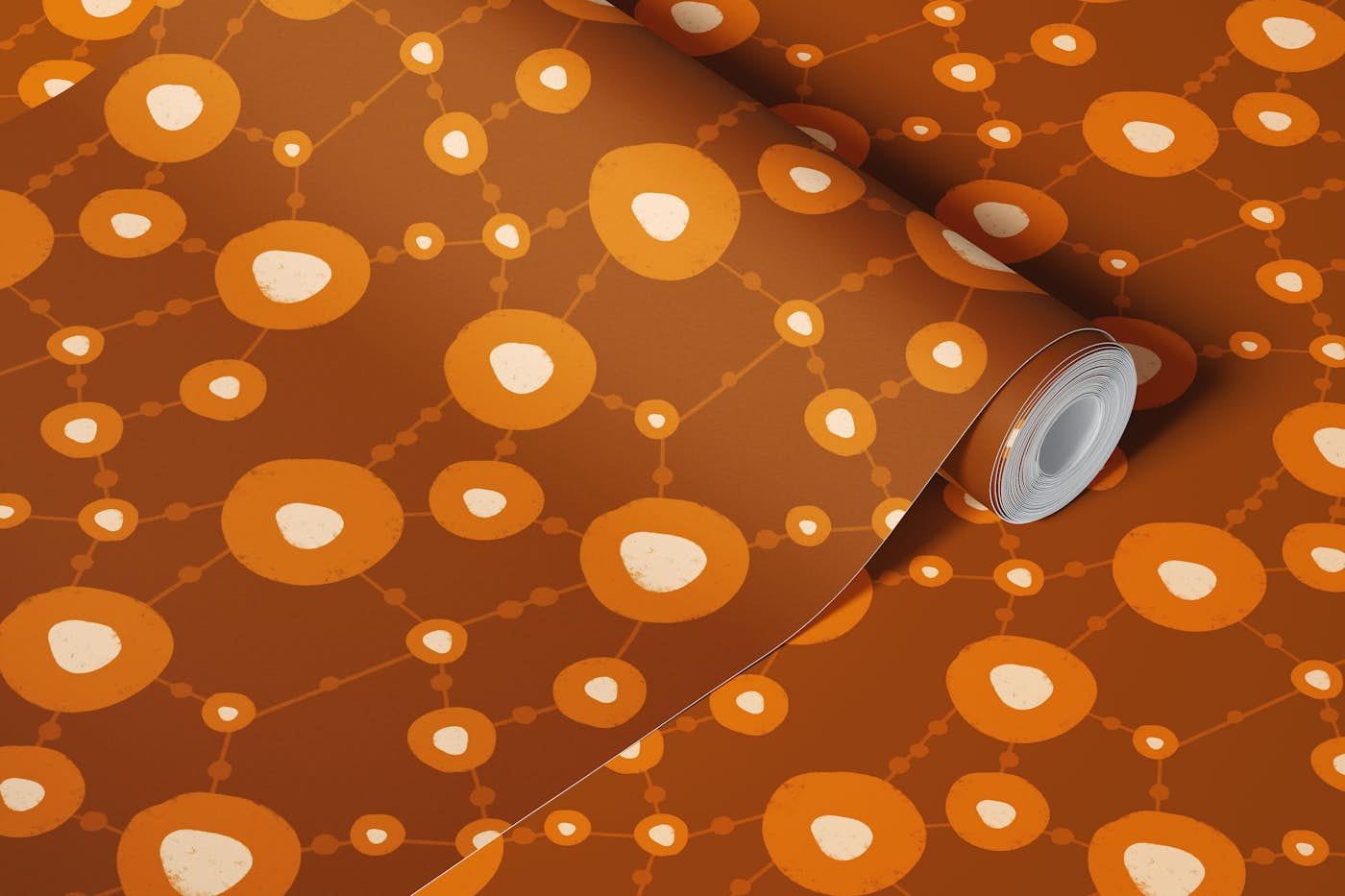 70s Modern Bubble Vines Bronze Rust Orange wallpaper roll