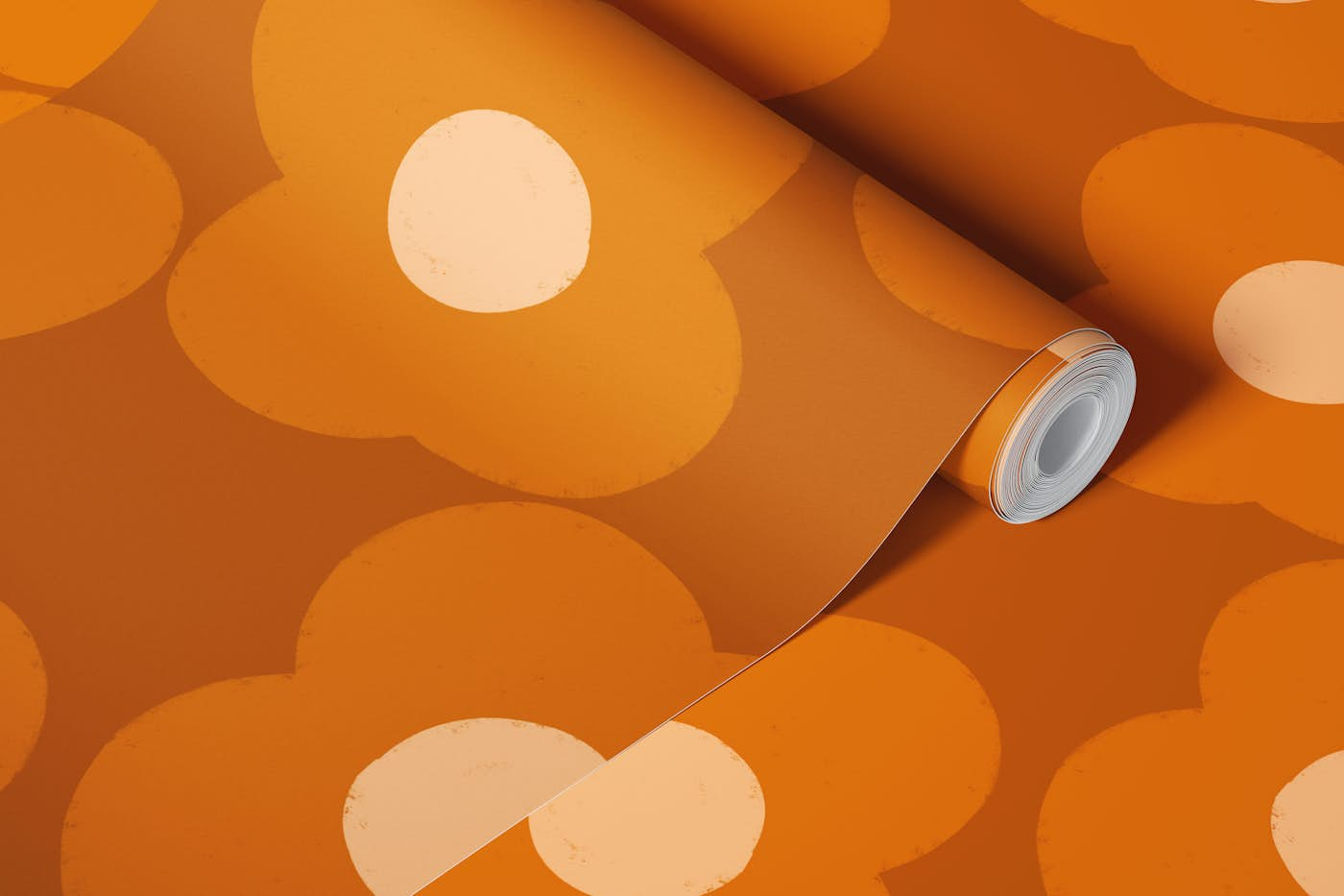 70s Modern Daisy Floral Orange Rust wallpaper roll