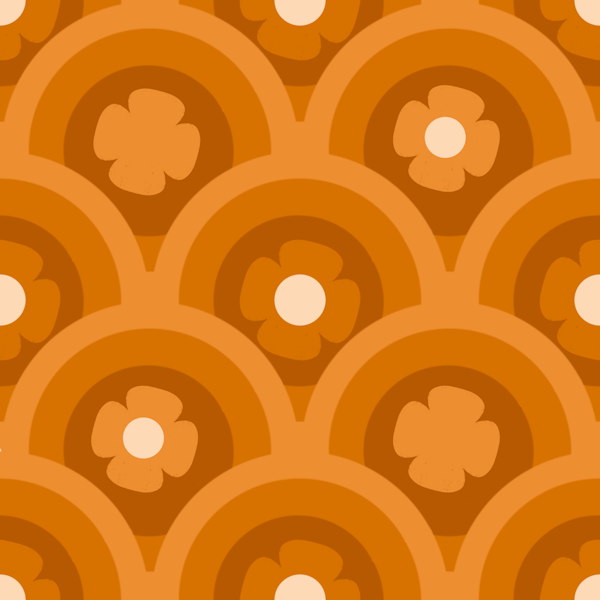 70s Rainbow Floral Scales Pumpkin Orange