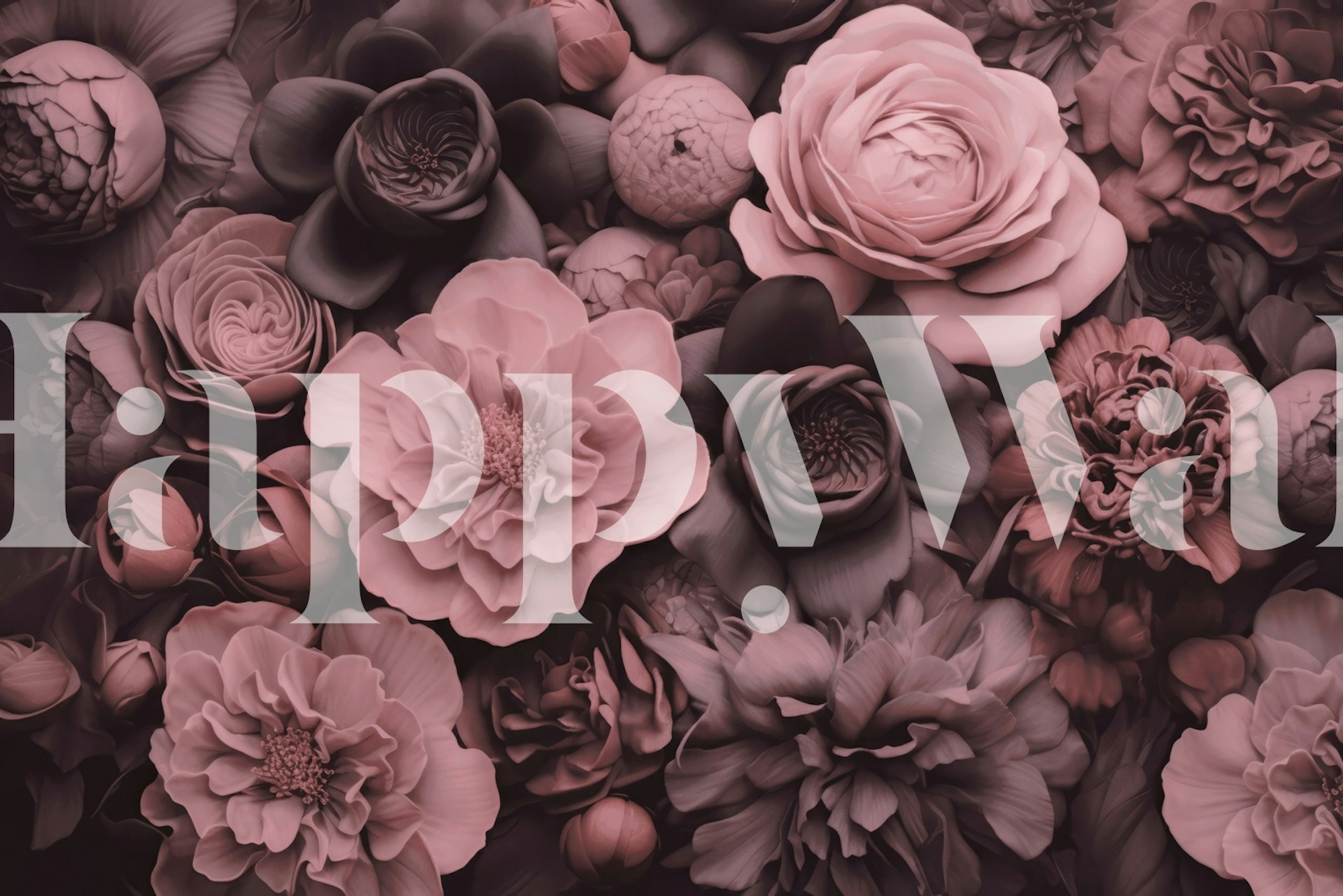 Opulent Baroque Flowers wall mural with a dusty pink moody botanical art design