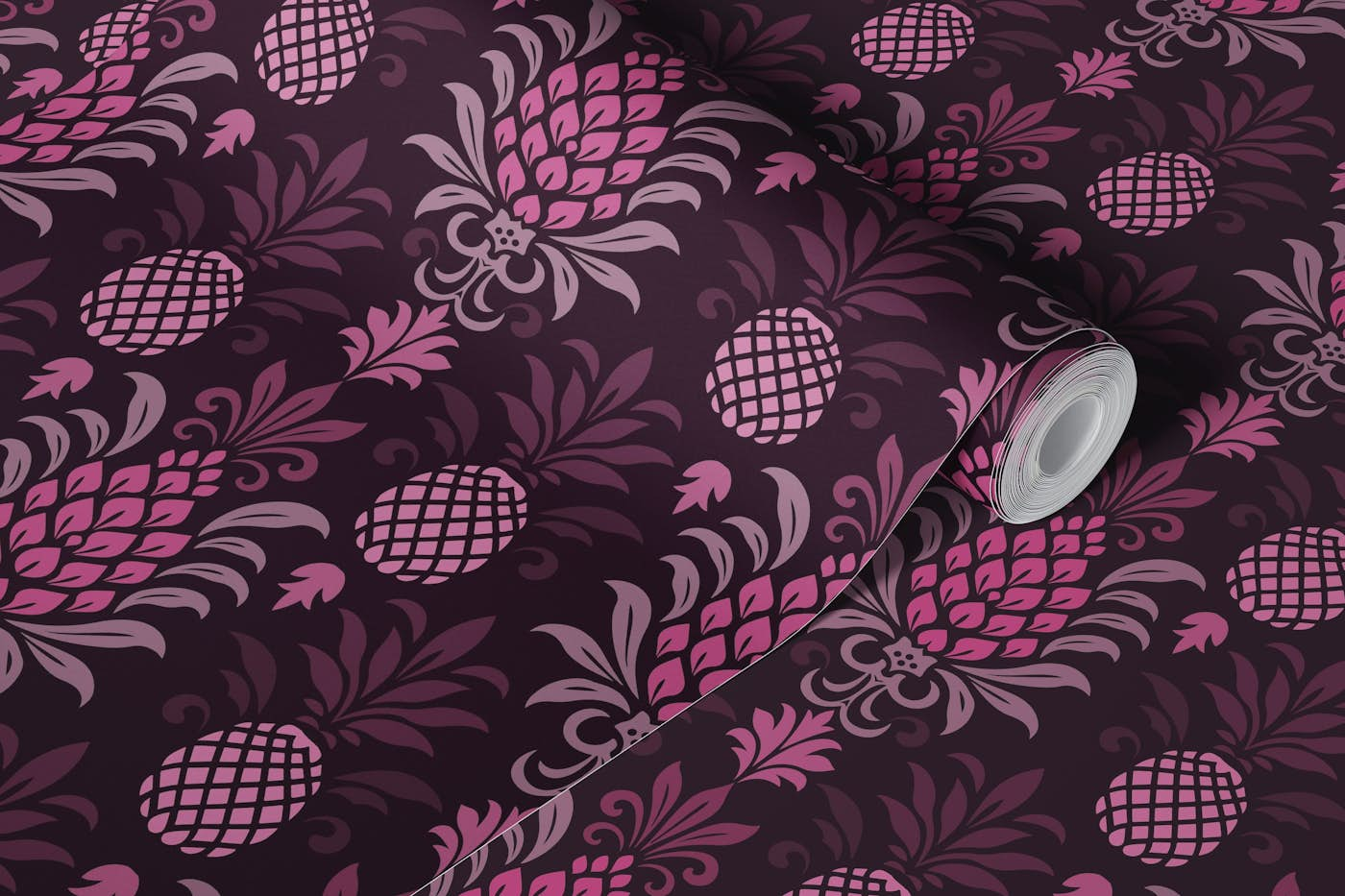 Modern Monochrome Pineapple Chic Pink Purple wallpaper roll