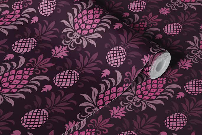 Modern Monochrome Pineapple Chic Pink Purplewallpaper roll