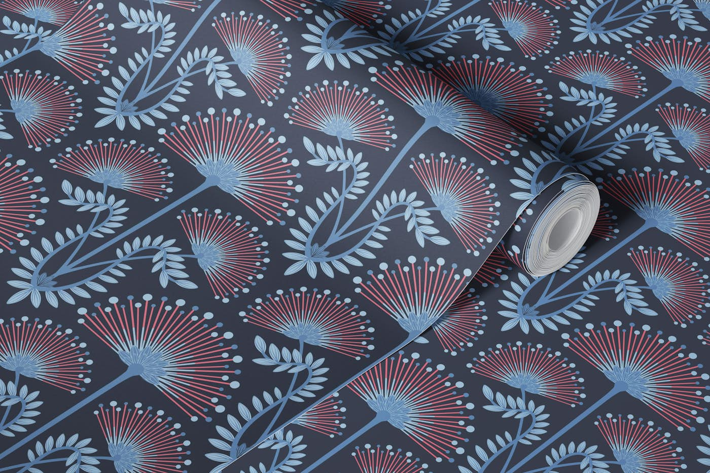 MIMOSA Art Deco Floral - Navy Blue - Small wallpaper roll