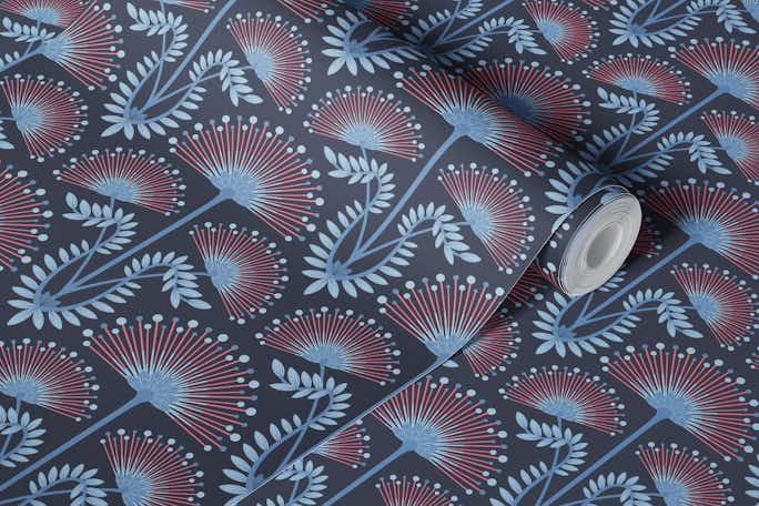 MIMOSA Art Deco Floral - Navy Blue - Smallwallpaper roll