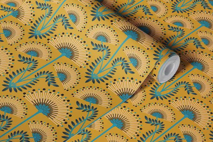 MIMOSA Art Deco Floral - Mustard - Smallwallpaper roll