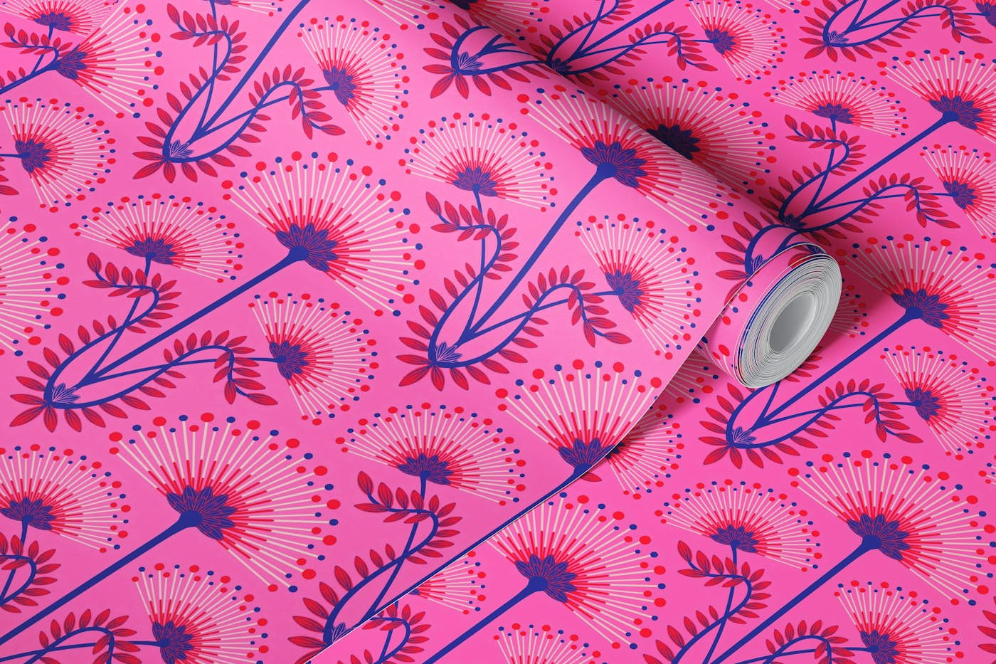 MIMOSA Art Deco Floral - Fuchsia Pink - Small wallpaper roll