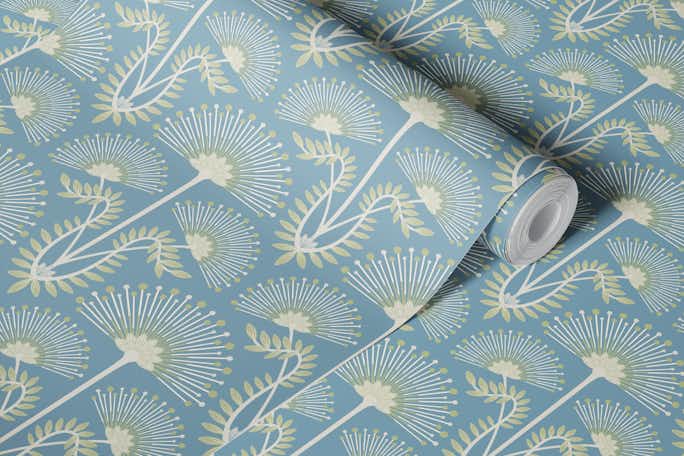 MIMOSA Art Deco Floral - Pastel Blue - Smallwallpaper roll