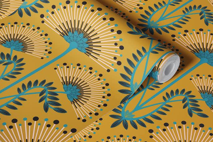 MIMOSA Art Deco Floral - Mustard - Largewallpaper roll