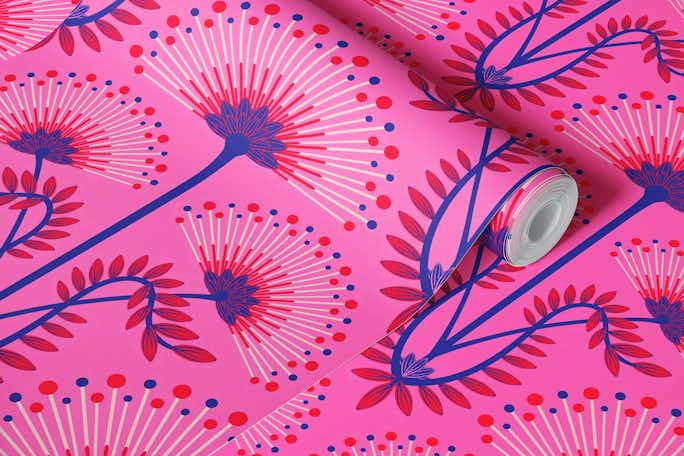 MIMOSA Art Deco Floral - Fuchsia Pink - Largewallpaper roll