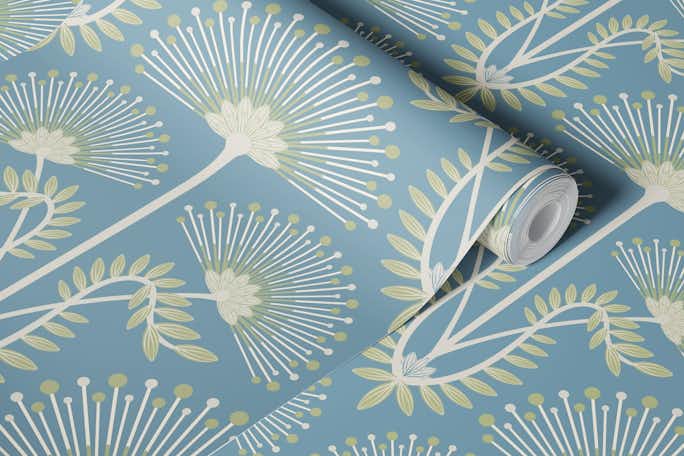 MIMOSA Art Deco Floral - Pastel Blue - Largewallpaper roll