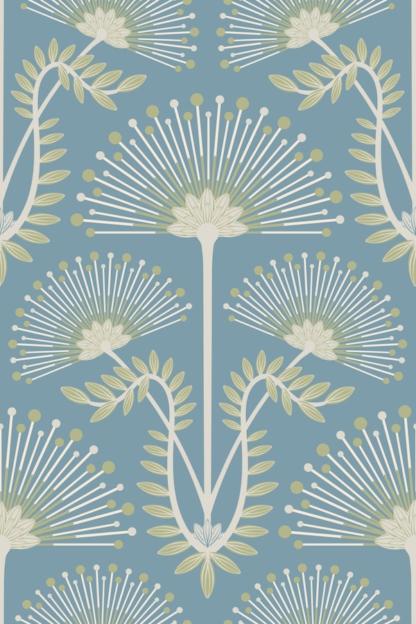 Mimosa Art Deco Floral - Light Blue - Large
