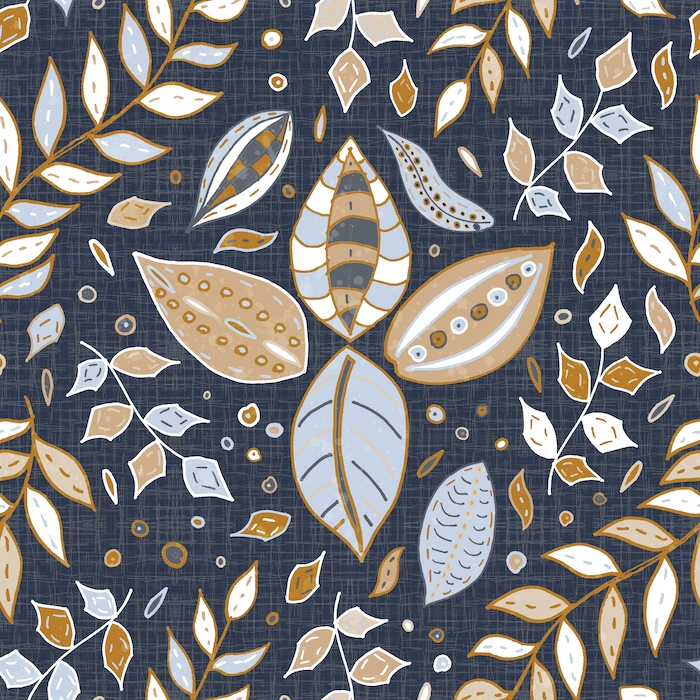Shop Maximalist Scandinavian Floral Pattern Navy Mustard Wallpaper