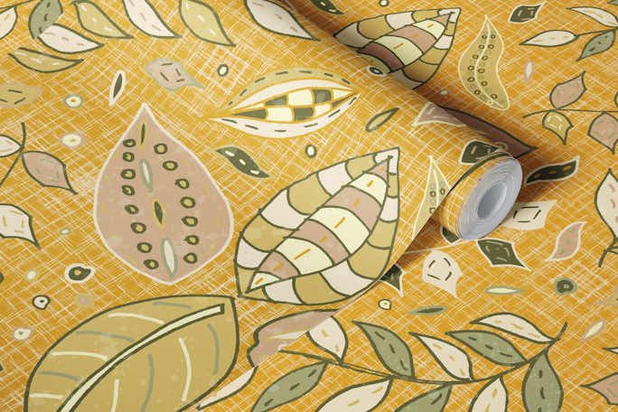 Maximalist Scandinavian Floral Pattern Yellow Mustardwallpaper roll