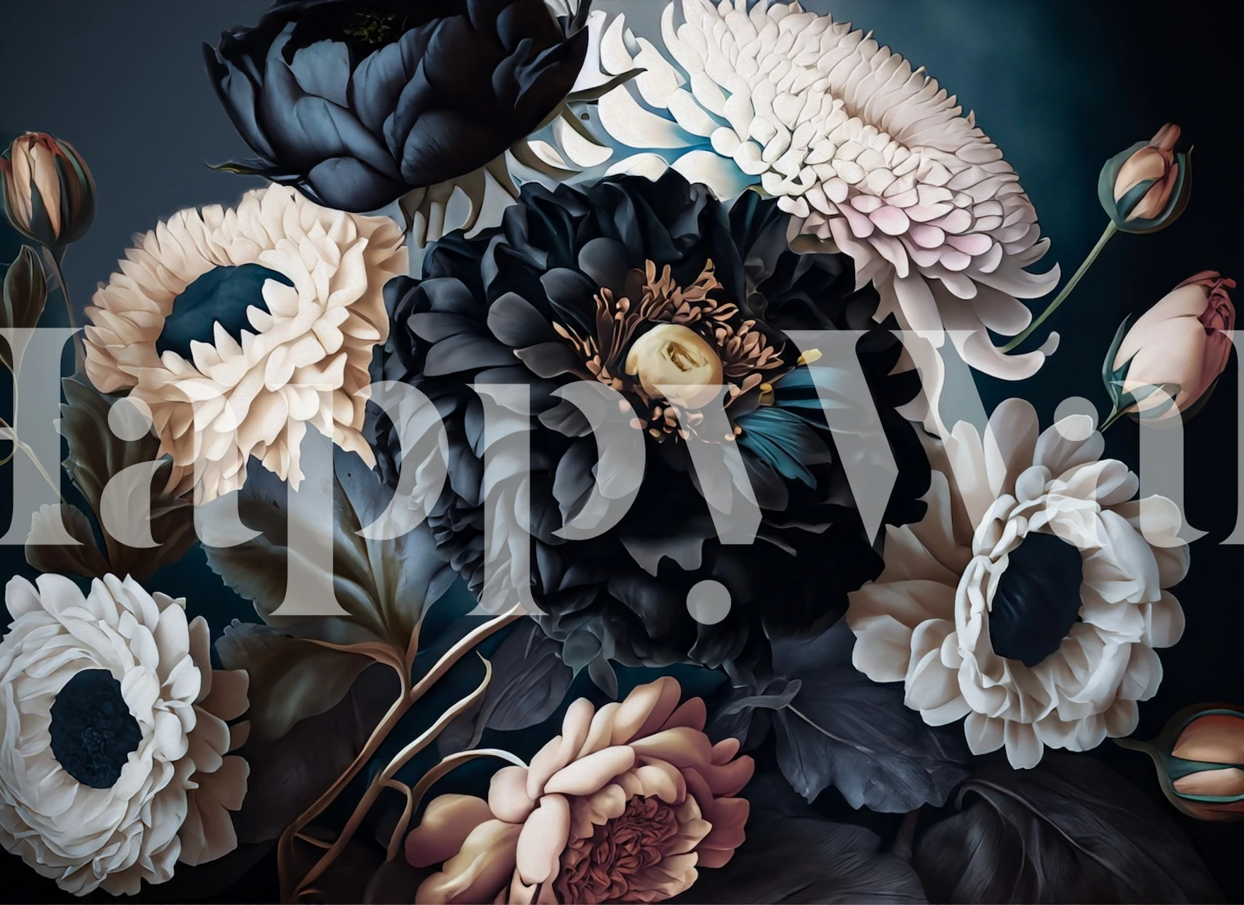 Black and white floral wallpaper design