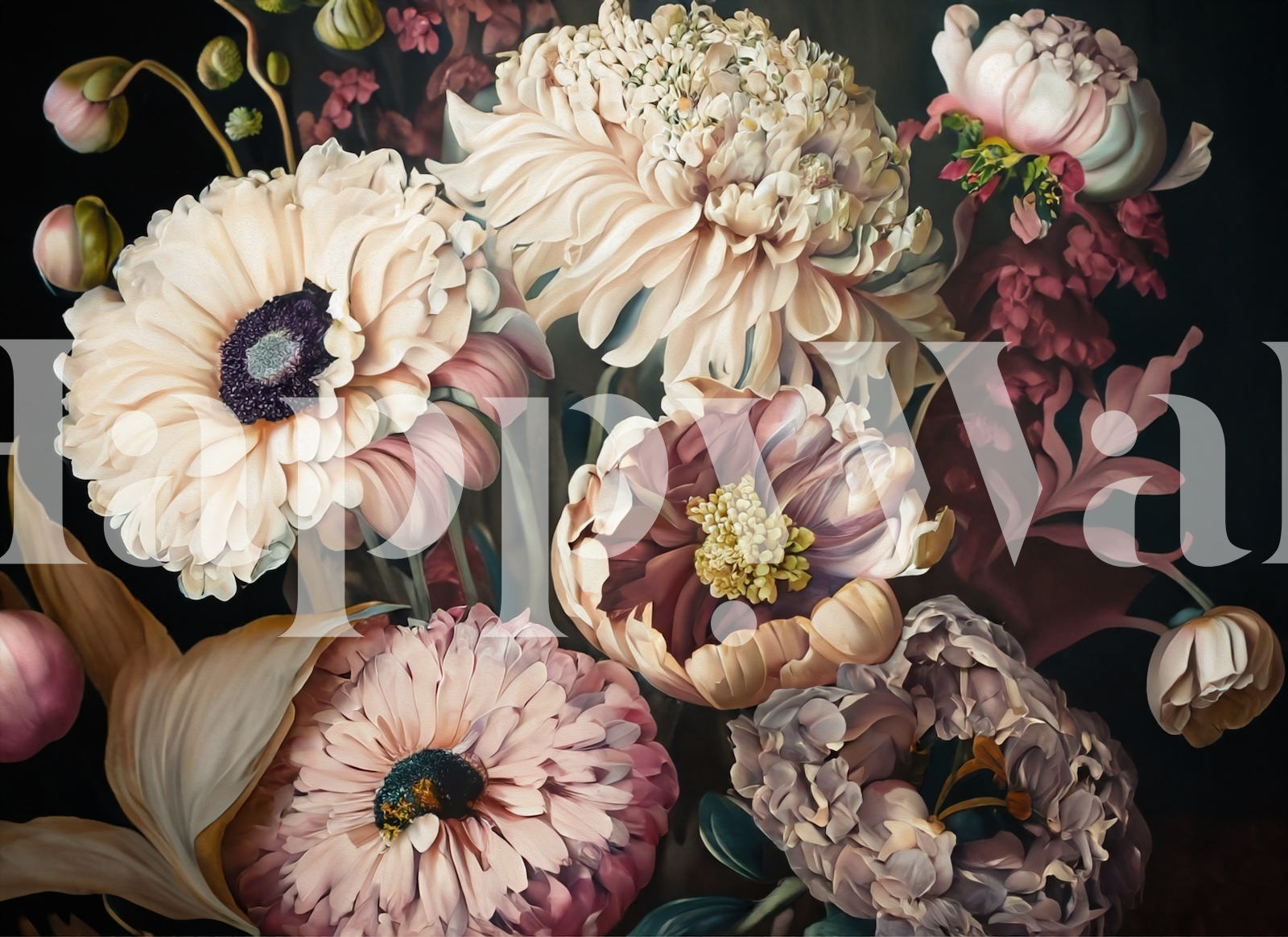 Fall Floral Black Wallpaper for Elegant Decor