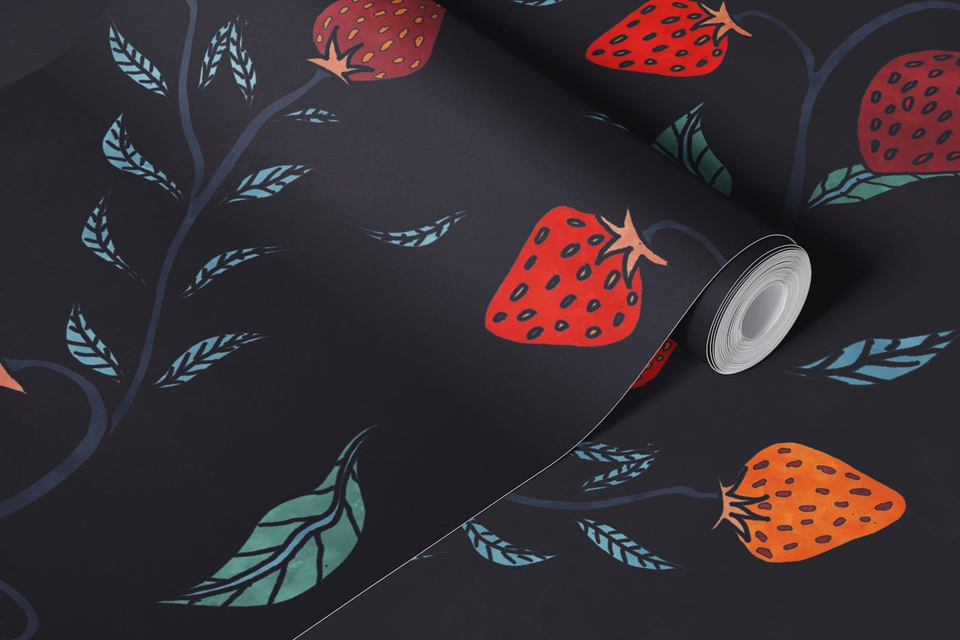 Delicious strawberries dark background wallpaper roll