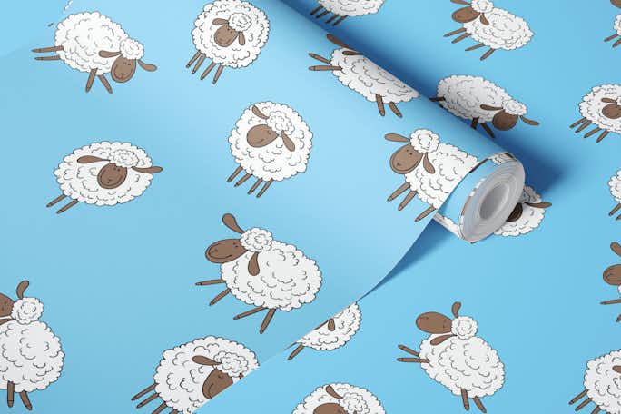 Counting sheep on baby bluewallpaper roll