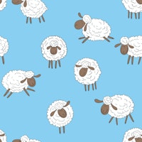 Counting sheep on baby blue tapet