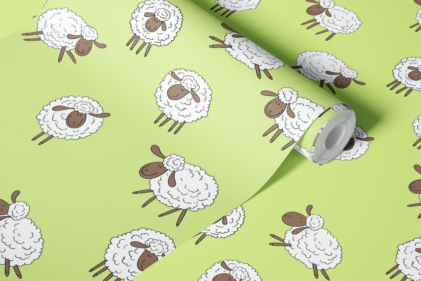 Counting sheep on honney dew green wallpaper roll