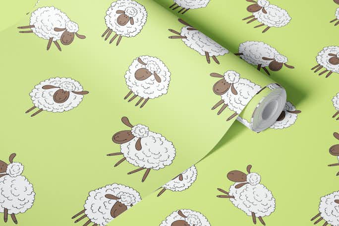 Counting sheep on honney dew greenwallpaper roll