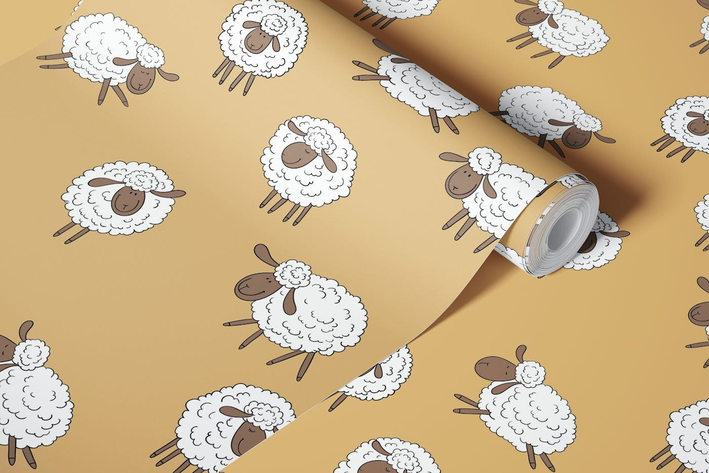 Counting sheep on onney yellow wallpaper roll