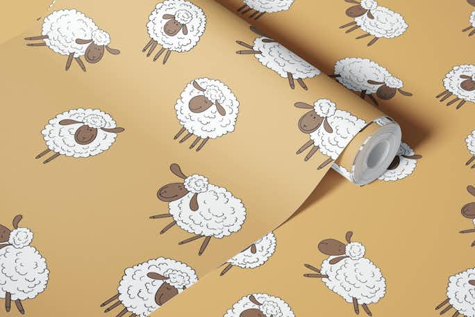 Counting sheep on onney yellowwallpaper roll