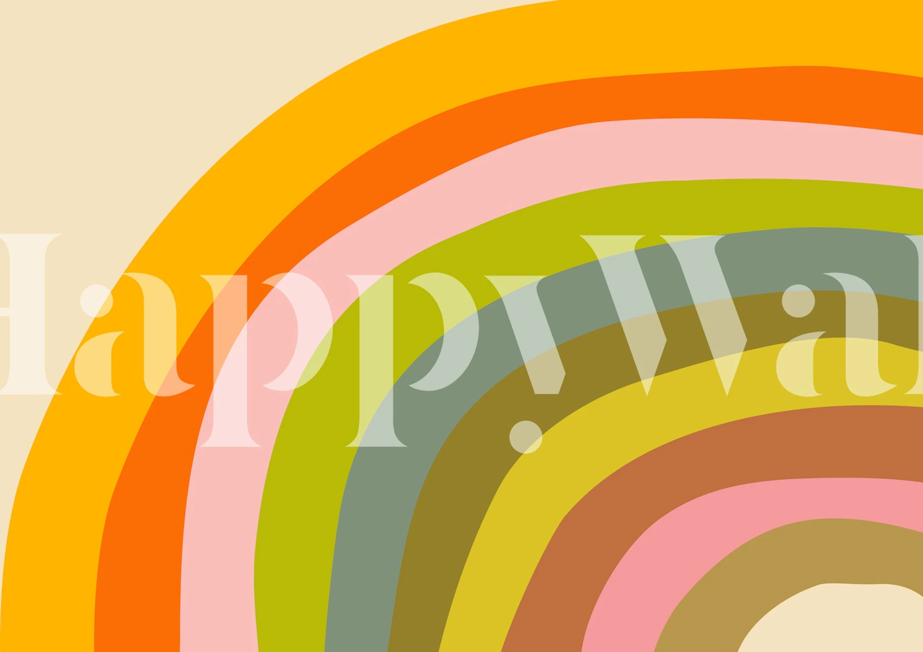 Et veggmaleri med en dristig og fargerik abstrakt regnbuebue i varme og kjølige nyanser.