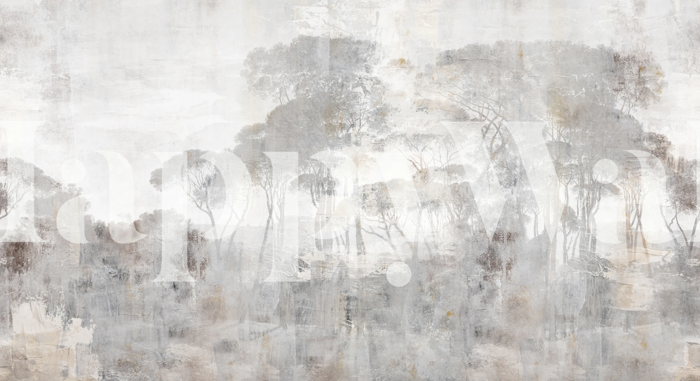 Toscana drømmende trærlandskap i hvitt og kremveggmaleri