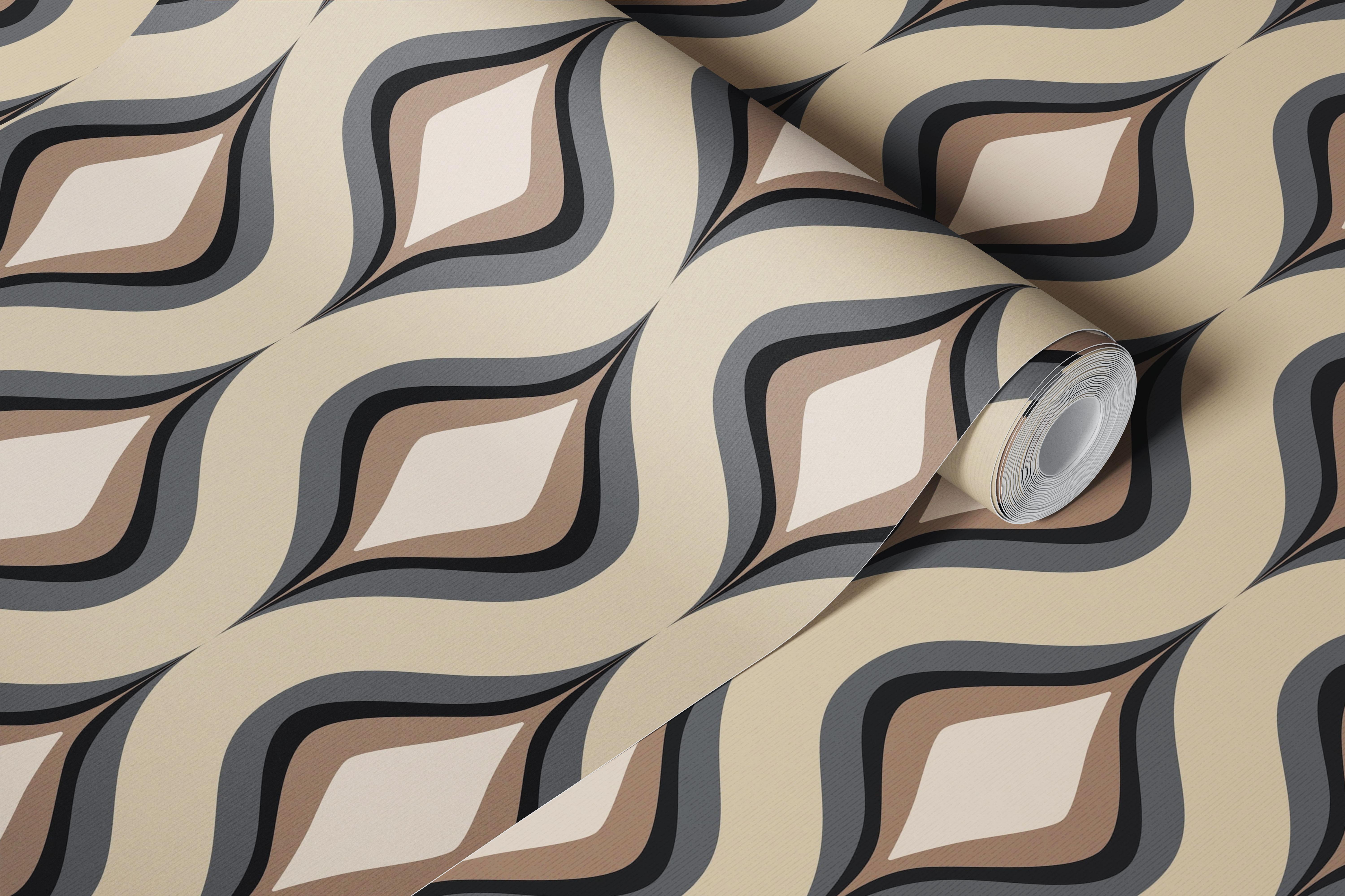 Curvilinear pattern in beige, brown, and gray tones wallpaper