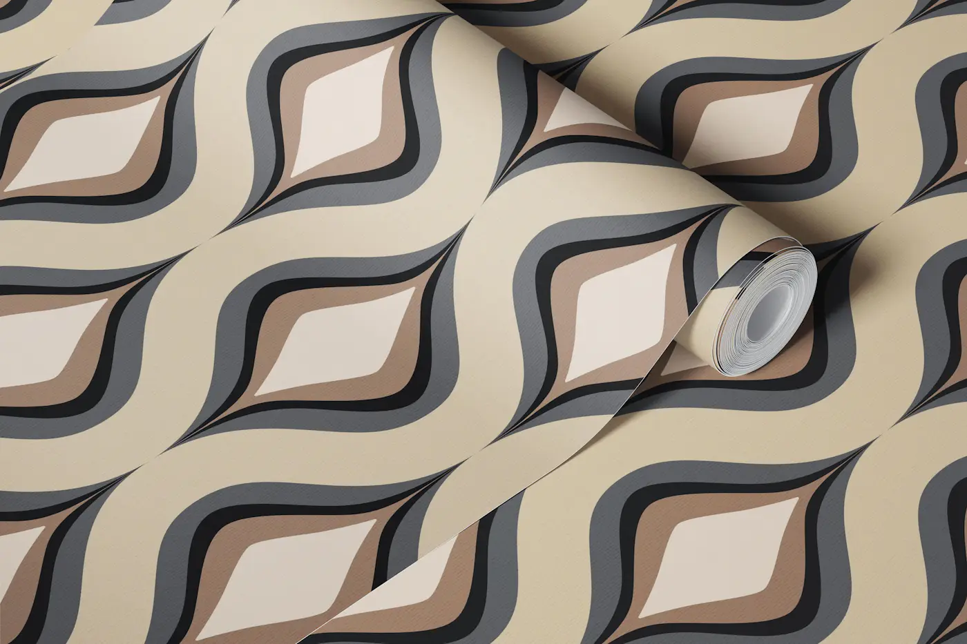 Retro Curvilinear 70s wallpaper roll