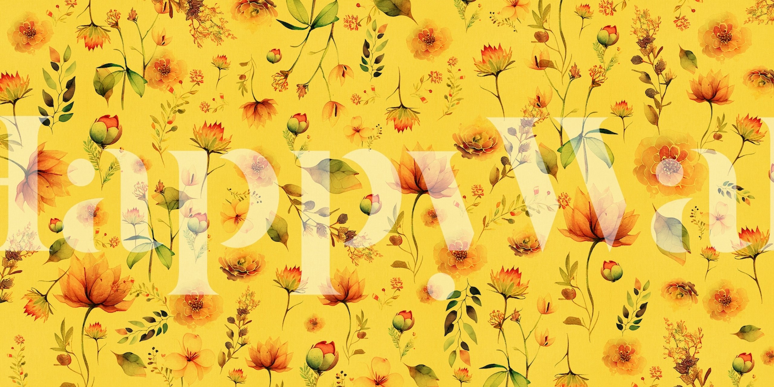 Floral Botanic Yellow papier peint dans une pièce