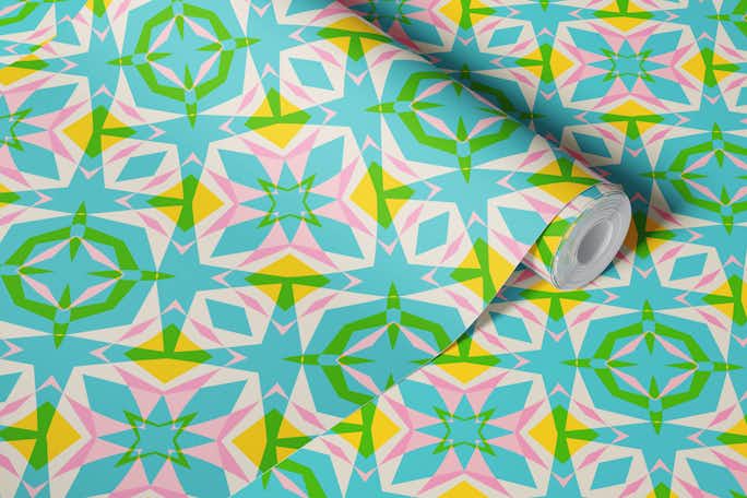 Turquoise Green and Pink Abstract Geometric Patternwallpaper roll