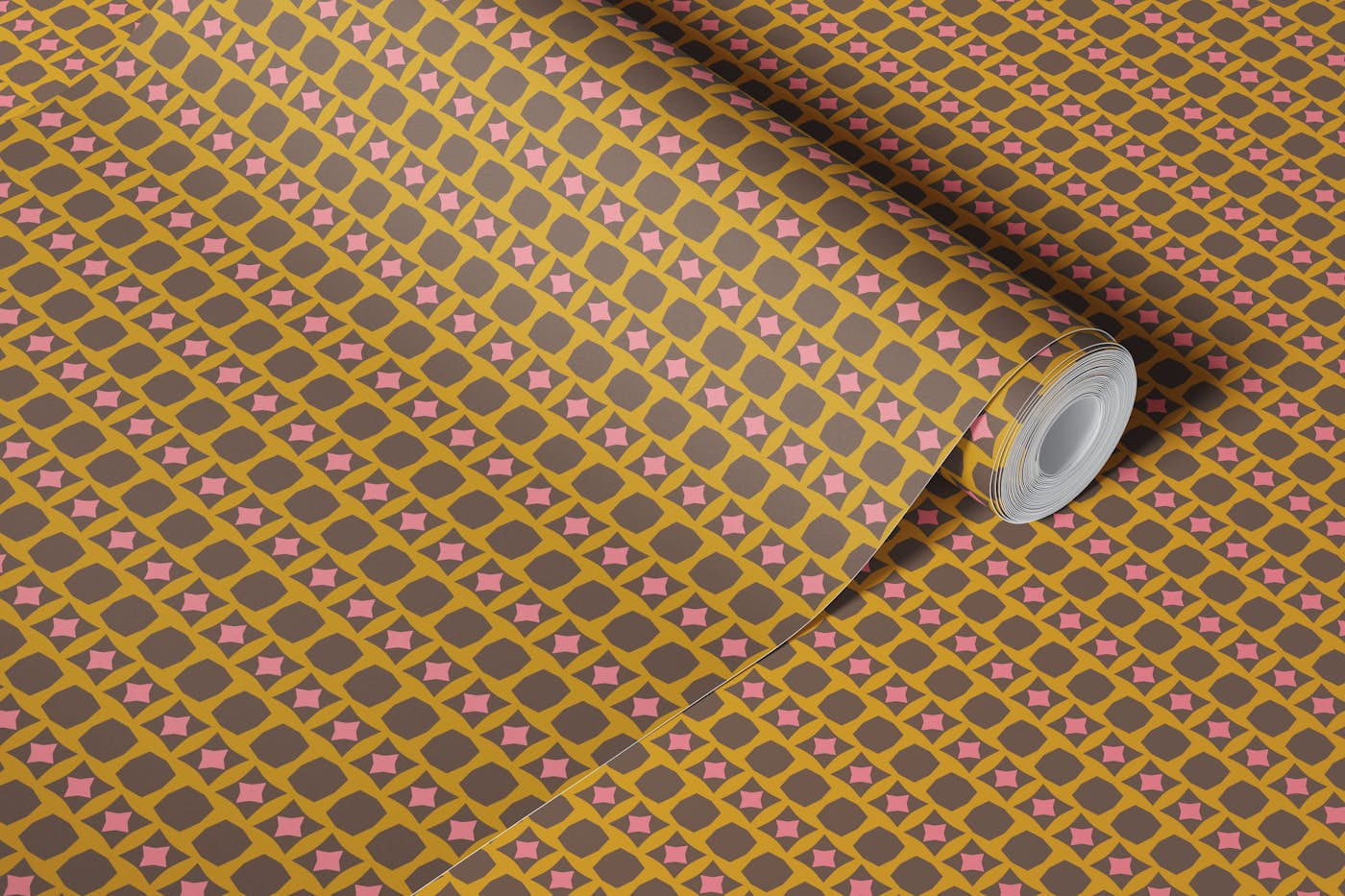 Earthy Mustard and Brown Mid Century Geometric Pattern wallpaper roll