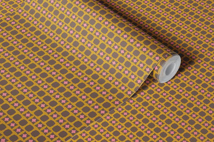 Earthy Mustard and Brown Mid Century Geometric Patternwallpaper roll