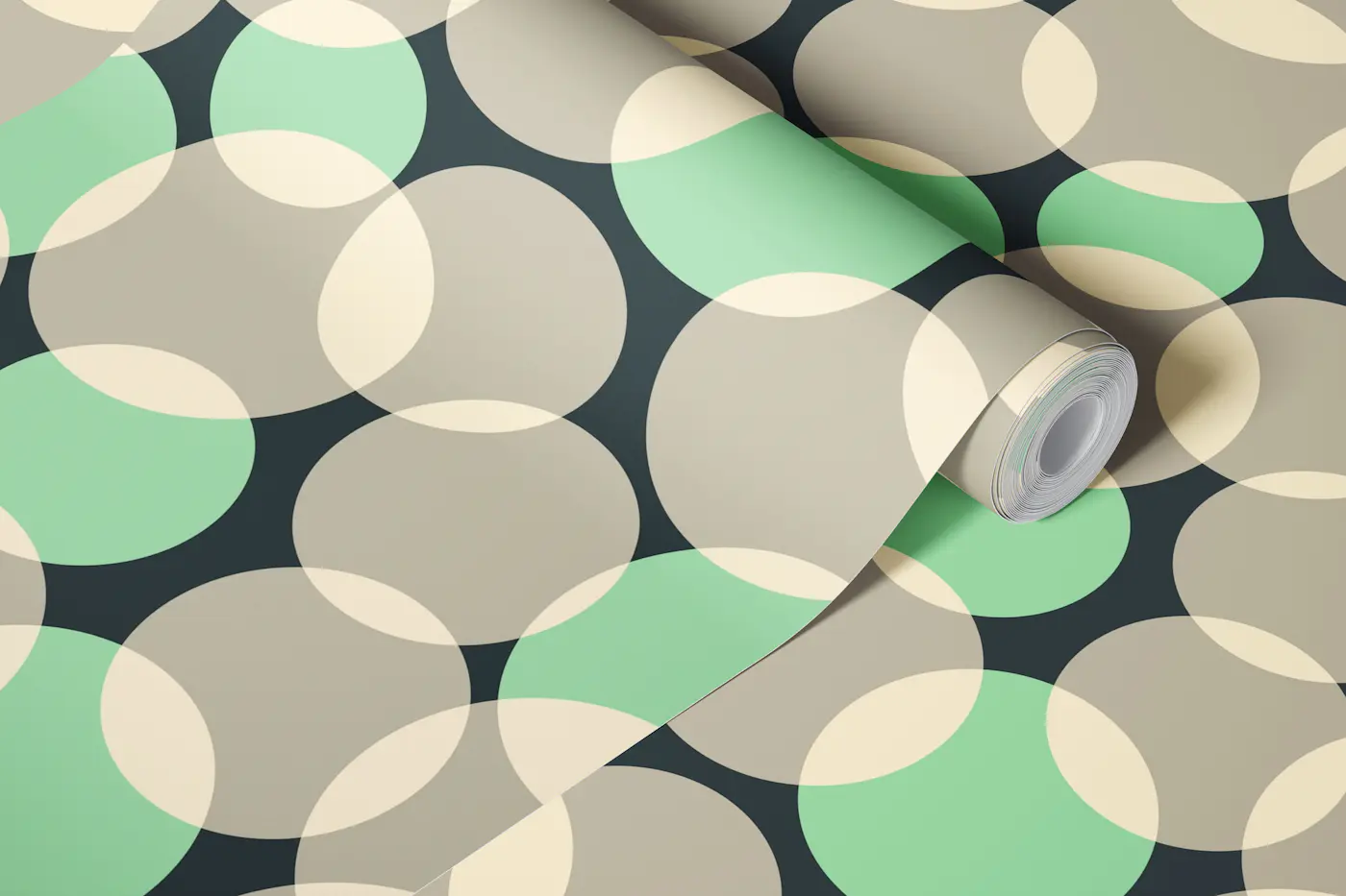 Soft Focus MidMod Retro Abstract Gray Mint wallpaper roll