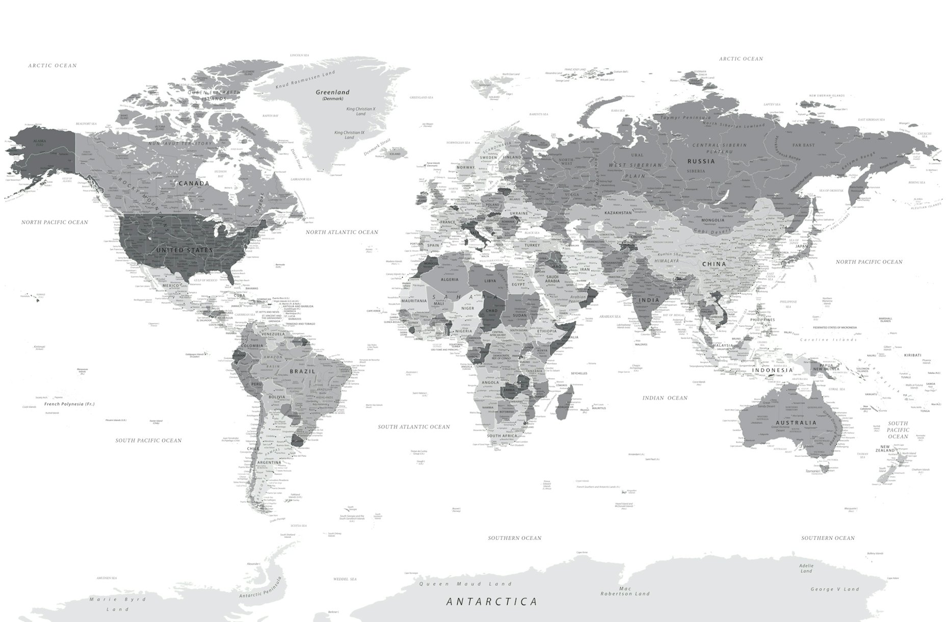 World Map Highly Detailed Grey Wallpaper | Happywall