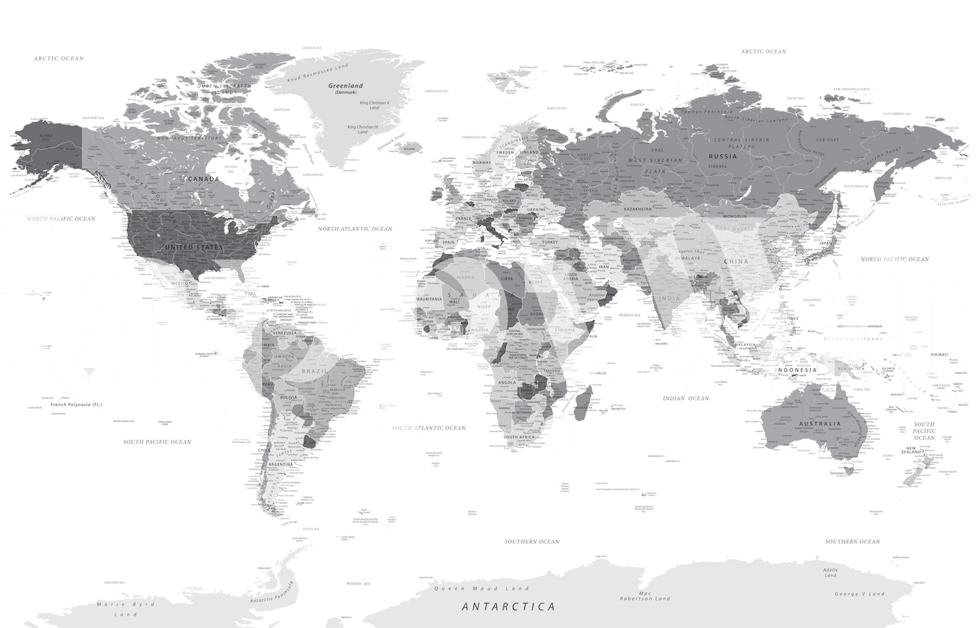 Graue World Map Highly Detailed Grey Tapete in einem Zimmer