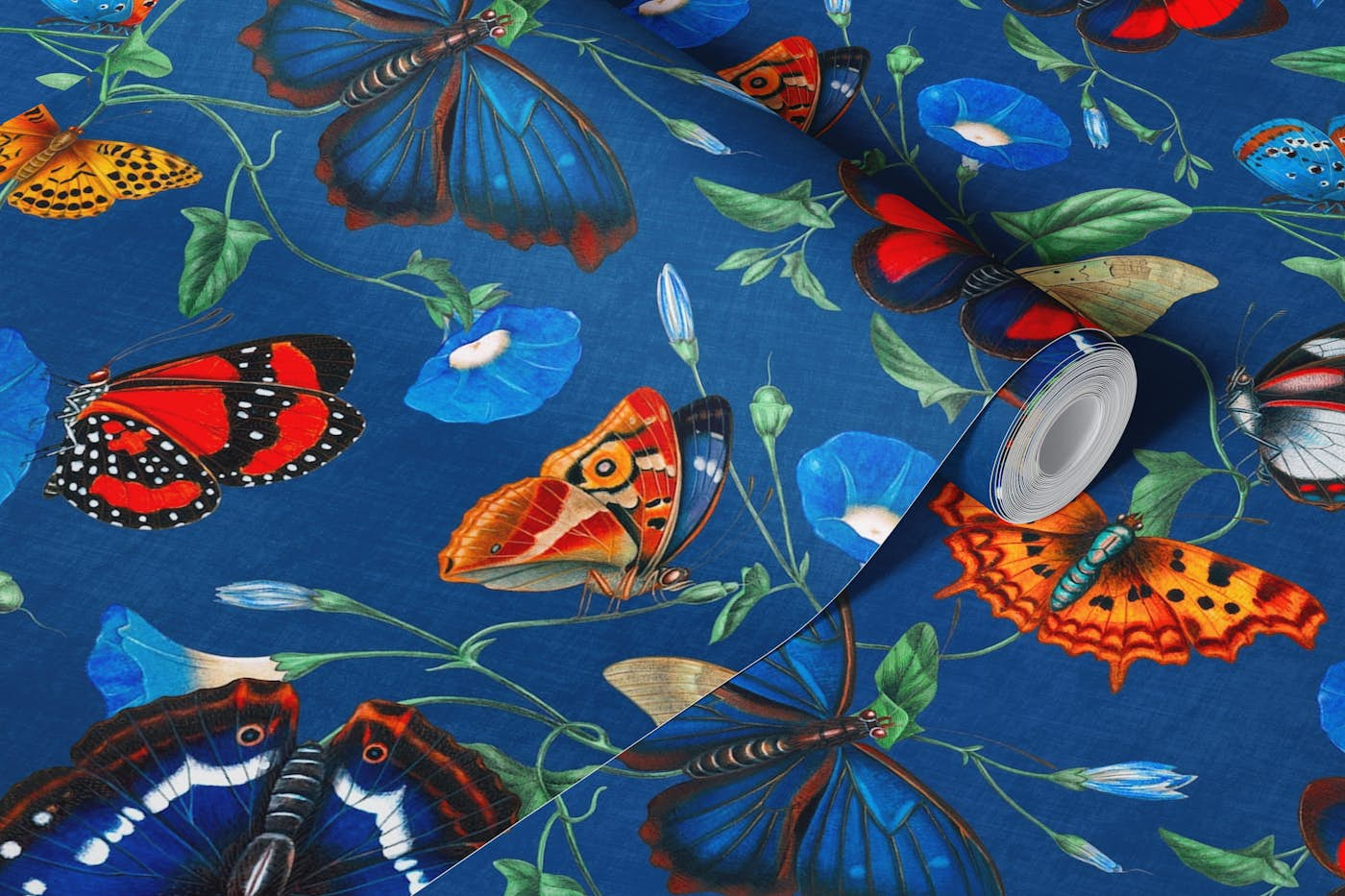 Papillonia - Morning Glory with Butterflies in Cobalt wallpaper roll