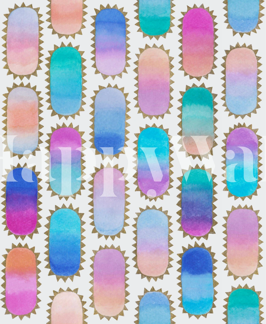 Colorful geometric shapes in pink, blue, and gold wallpaper