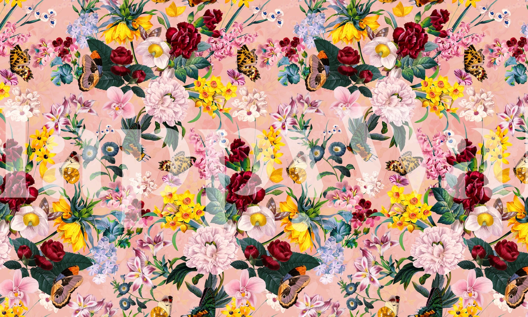 Blumentapete Magical Garden XXV mit leuchtenden Rosen und Pfingstrosen