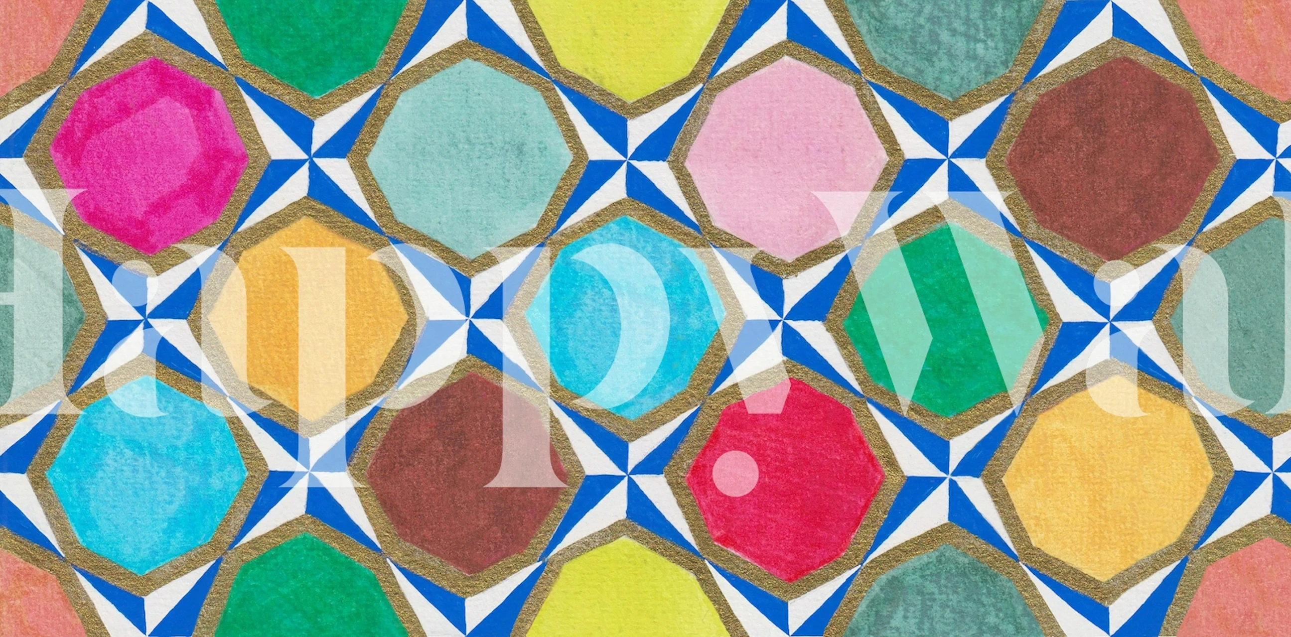 Colorful geometric hexagon pattern wallpaper.