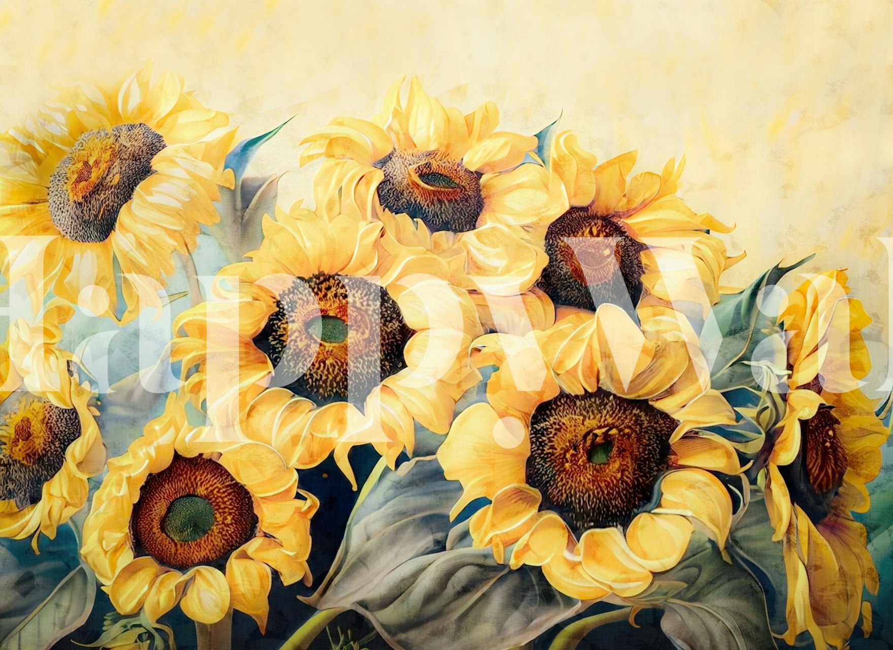 Huge sunflowers wallpaper in a room