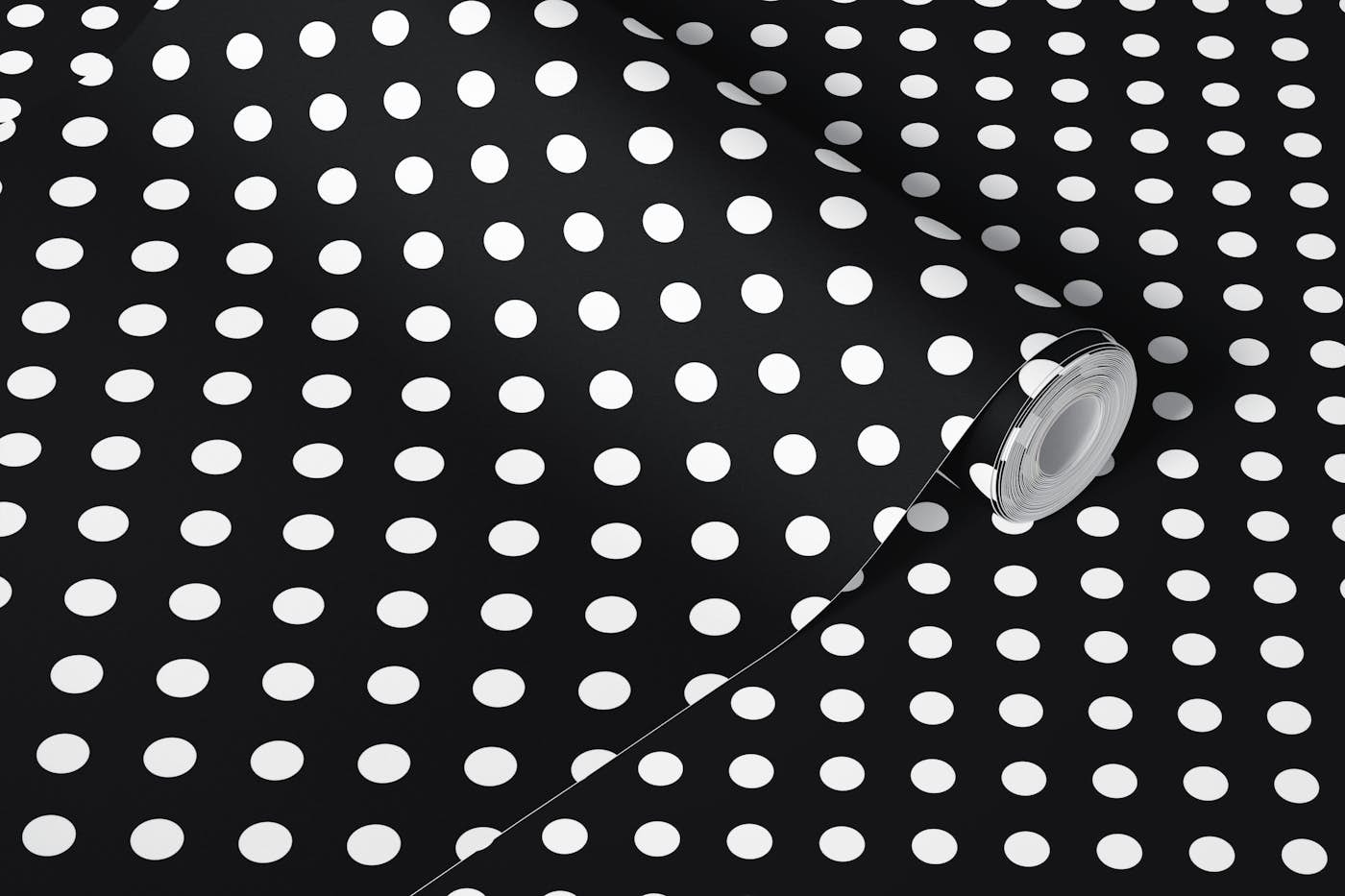 Polka Dots - White on Black wallpaper roll