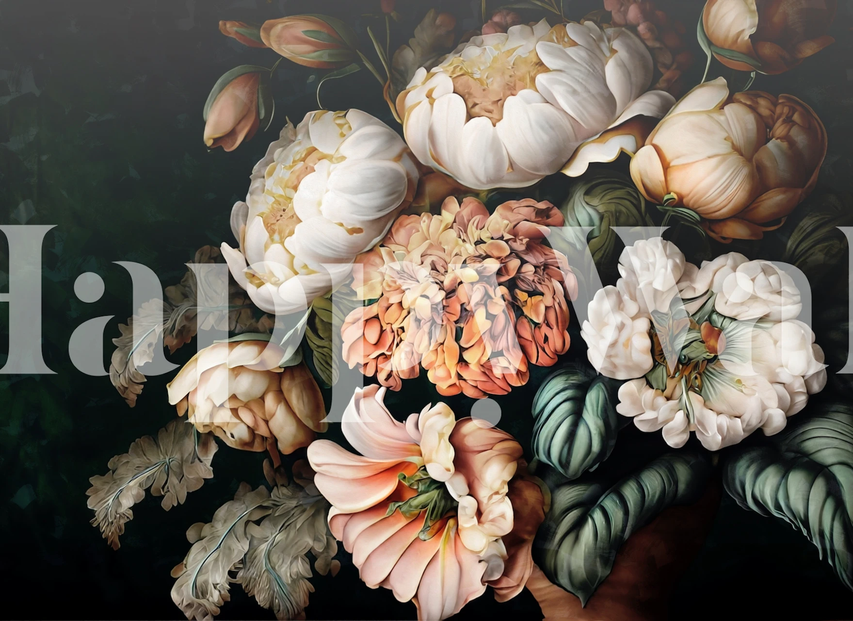 Vintage flowers painting tapeta izložena u sobi