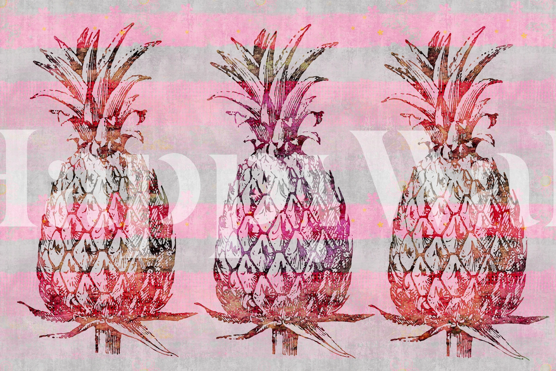 Tropical paradise wallpaper with pink pineapples